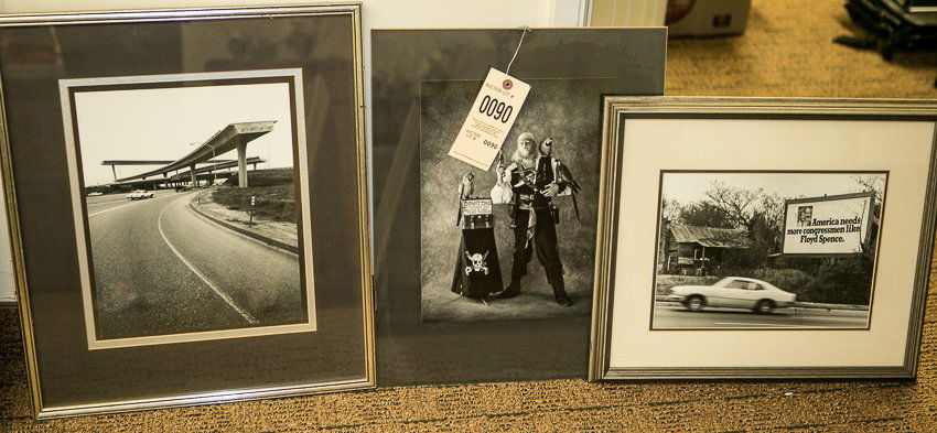 Bob Rowan Photographs: Robert (Bob) Rowan, 20/21st Century, California. Silver Gelatin Print, 10 1/2" x 13 1/2". (3) Total, Including: (1) Pirate, (1) Car passing sign Floyd Spence sign, (1) Unfinished overpass dated 1978.
