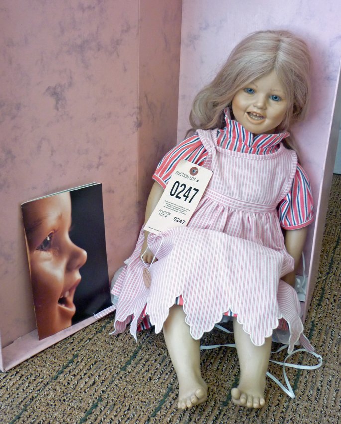 Annette Himstedt Lisa Doll. 3420: (1) Annette Himstedt Lisa Doll. 3420. 26"h. Braided hair, blue eyes, closed mouth. In original box with paperwork. From the Bare Foot Children's Series.