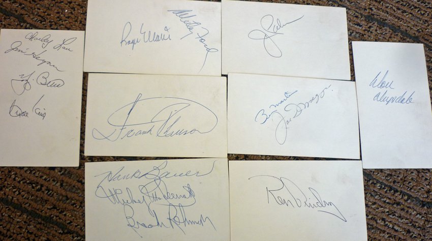 (8) Roger Maris, Yogi Berra and Others Autographed 8 x: (8) Including: Roger Maris, Yogi Berra, Jim Hegan, Frank Robinson, Joe Di Maggio, Hank Bauer, Brooks Robinson, Whitey Ford and others. (15) Autographs.