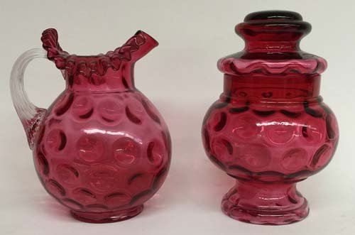 Fenton Cranberry Coin Dot Ginger Jar and Pitcher (1 of 5)