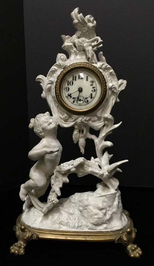 Painted Brass Figural Mantel Clock (1 of 4)