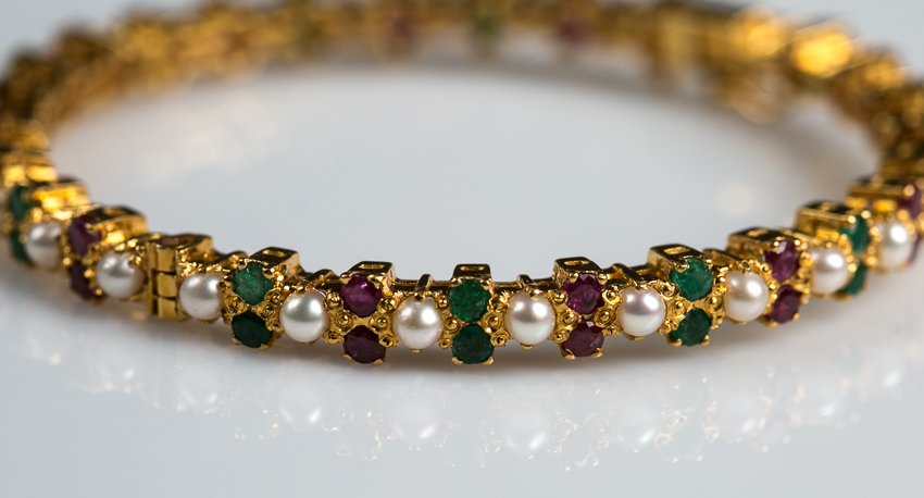 Arabian  22K   Gold, Ruby, Emerald and Pearl Bracelet (1 of 7)