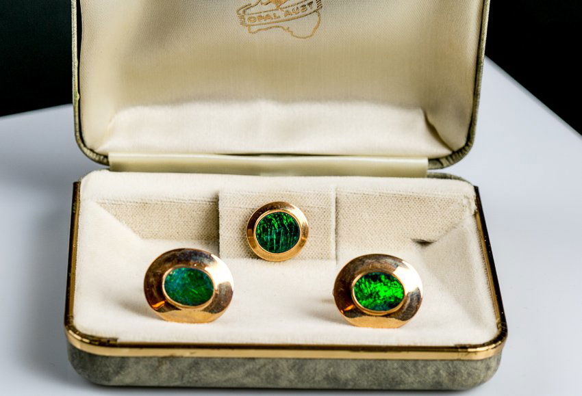 Australian Opal & Gold Cufflink, Tie Tack Set (1 of 3)