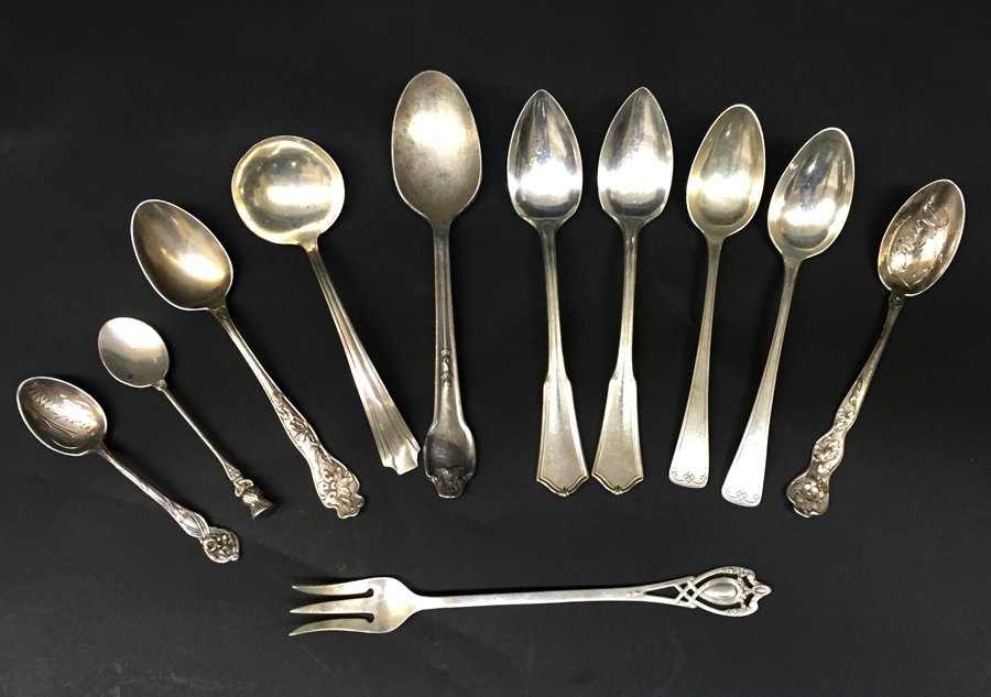 (11) Sterling Silver Spoons: Including: table spoons, coffee spoons, souvenir, (1) lemon fork. Various makes and patterns. Total weight for all 5.67 ozt