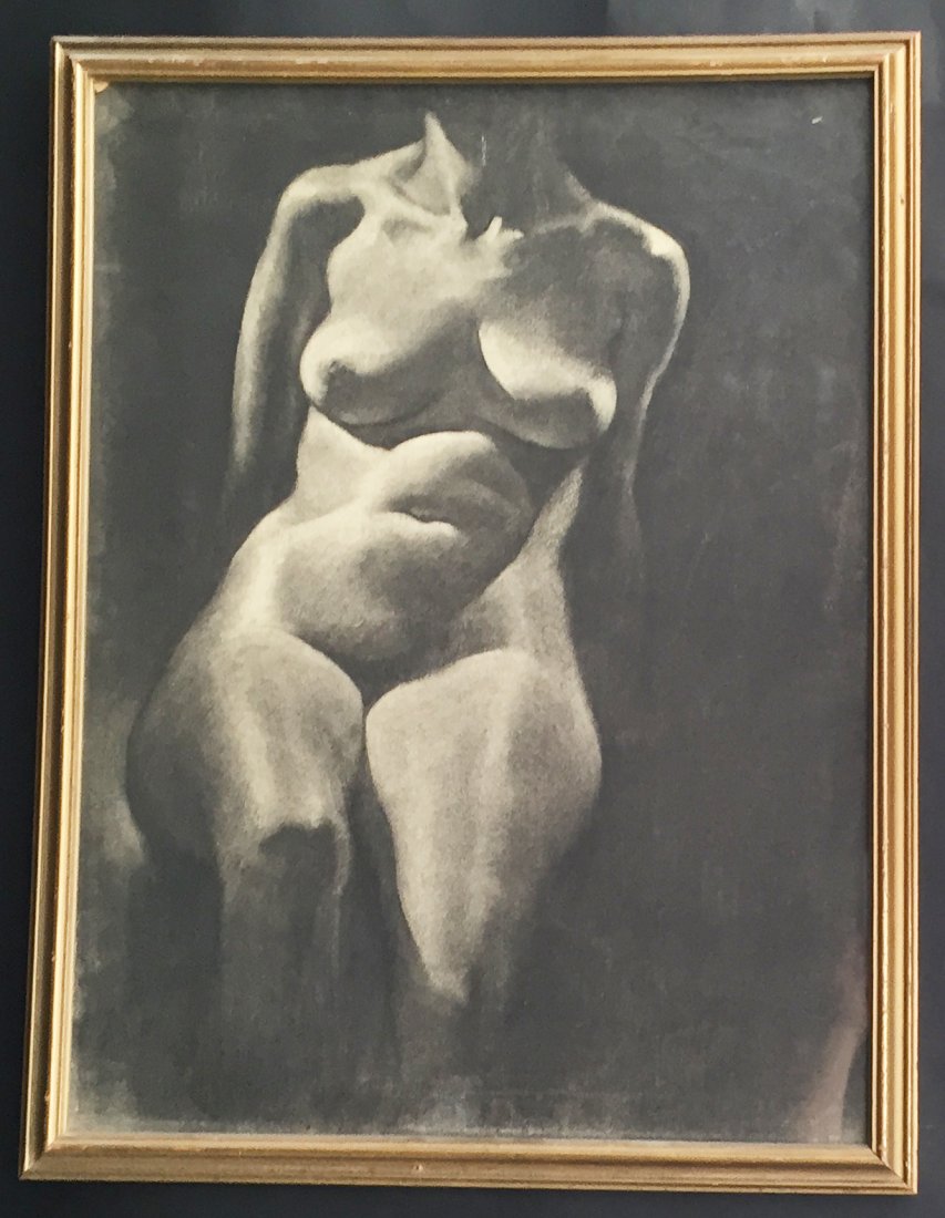 Estella Hoisholt Charcoal Drawing: Artist: Estella Hoisholt (1889-1979, California). Image size: 24" x 18". Subject: female nude torso. Marked on back: San Jose Art League E. Hoisholt study (study torso).