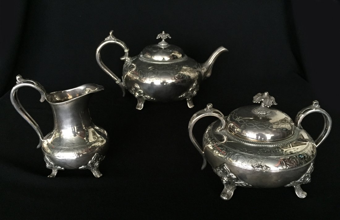 (3pc) 1860 Christofle, James Dixon & Sons Tea Set (1 of 4)