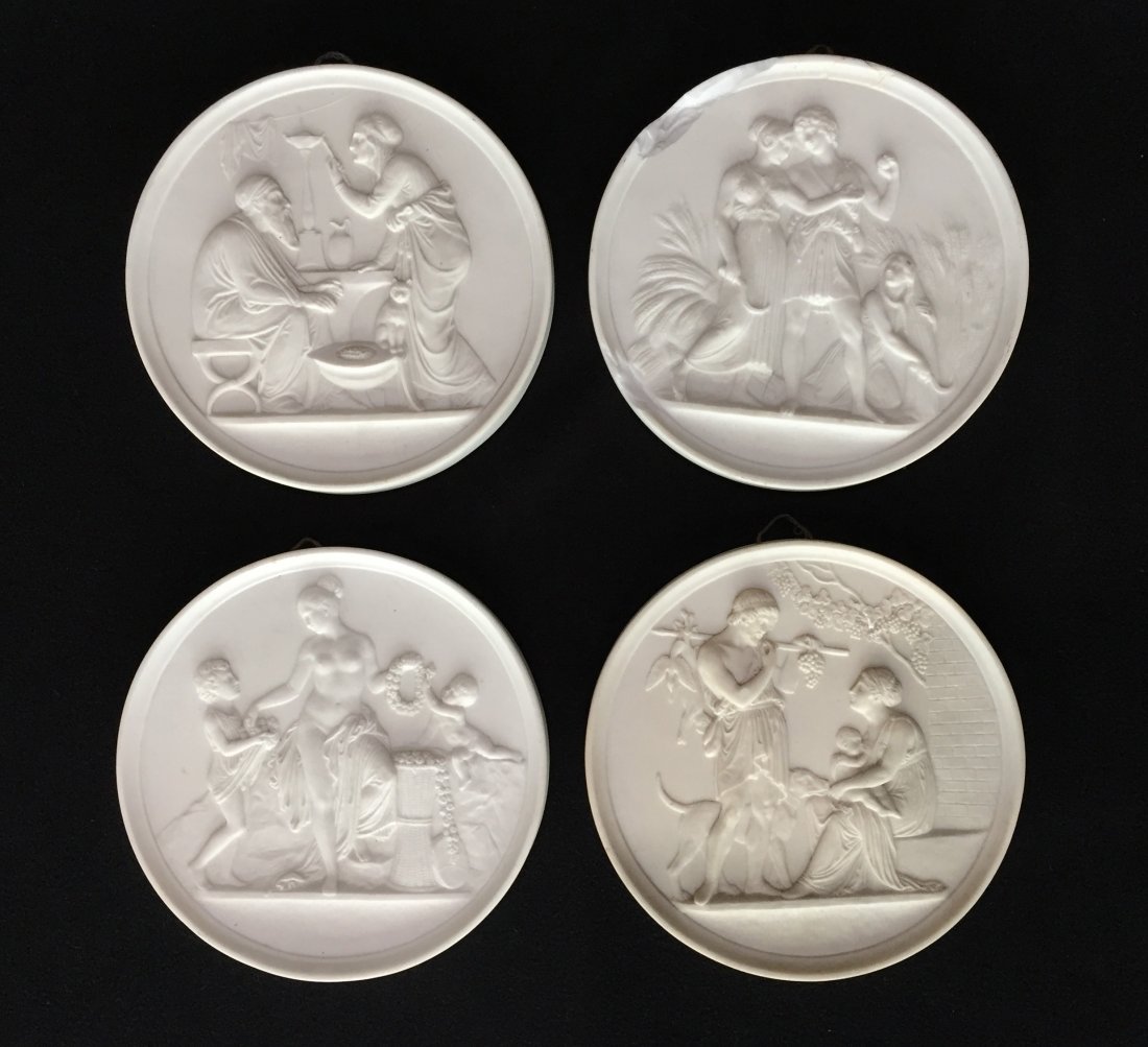 (4) B&G Jasperware Plates: (4) 6" diameter. Subject: Classic Greek scenes.