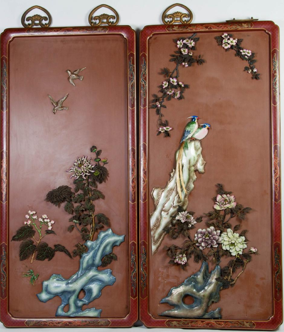 Chinese Extra Large Pair of Enameled Silver Plaque (1 of 10)