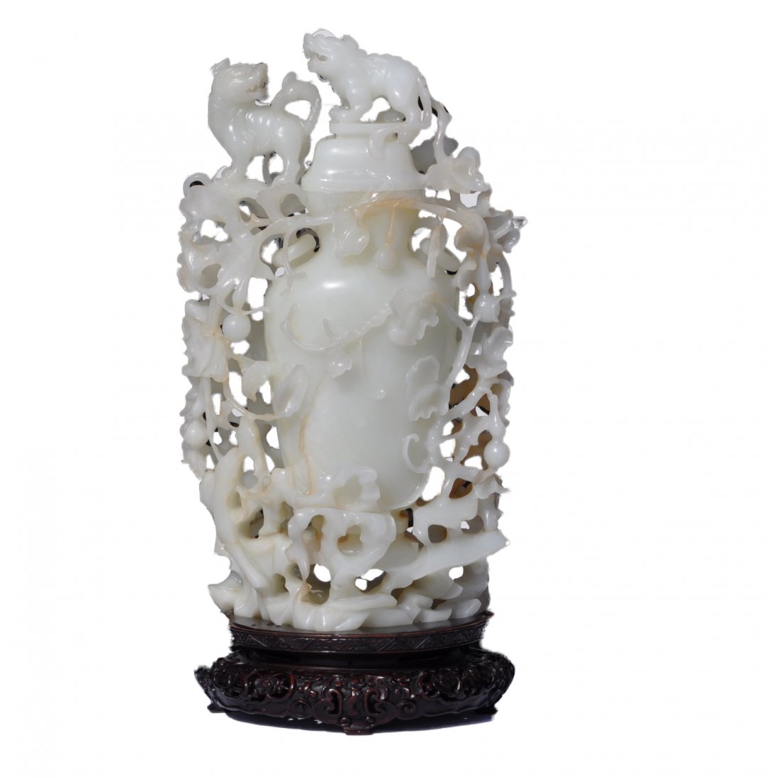 Chinese Extra Large White Jade Flower Vase (1 of 20)