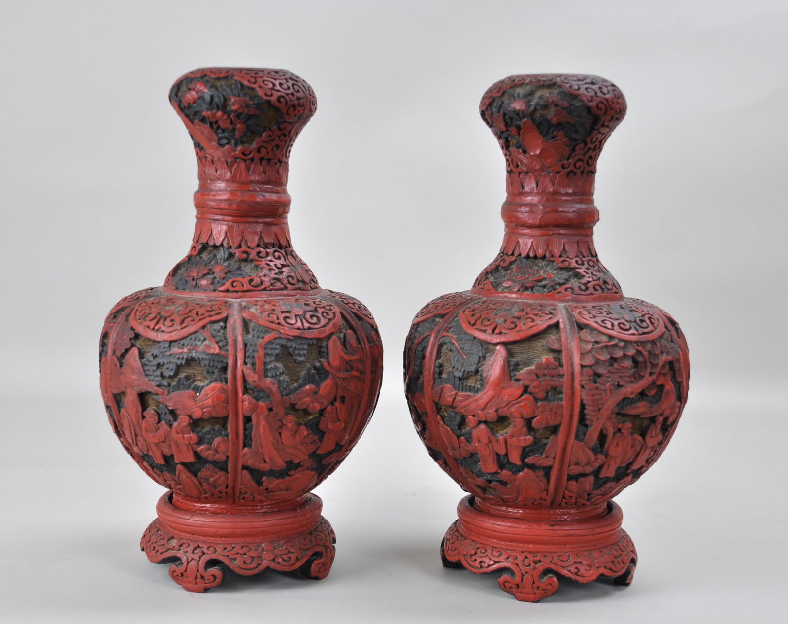 Chinese Pair Cinnabar Vase (1 of 6)
