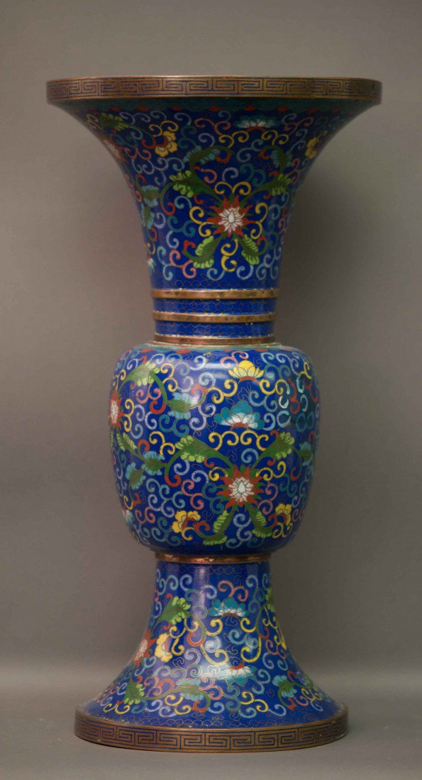 Chinese Cloisonnee Beaker: The vase measures 16.25" tall, 19th. C.. Good condition.