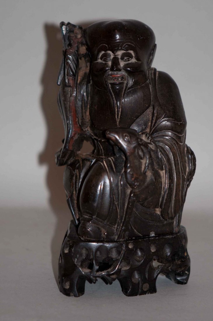Chinese Black Soap Stone Longevity God: 7.25" tall. Good condition.