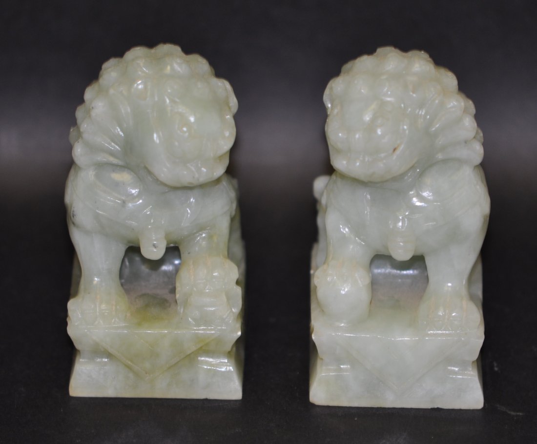 Chinese Pair of Jade Foo Dogs: 3.5" tall. Good condition.