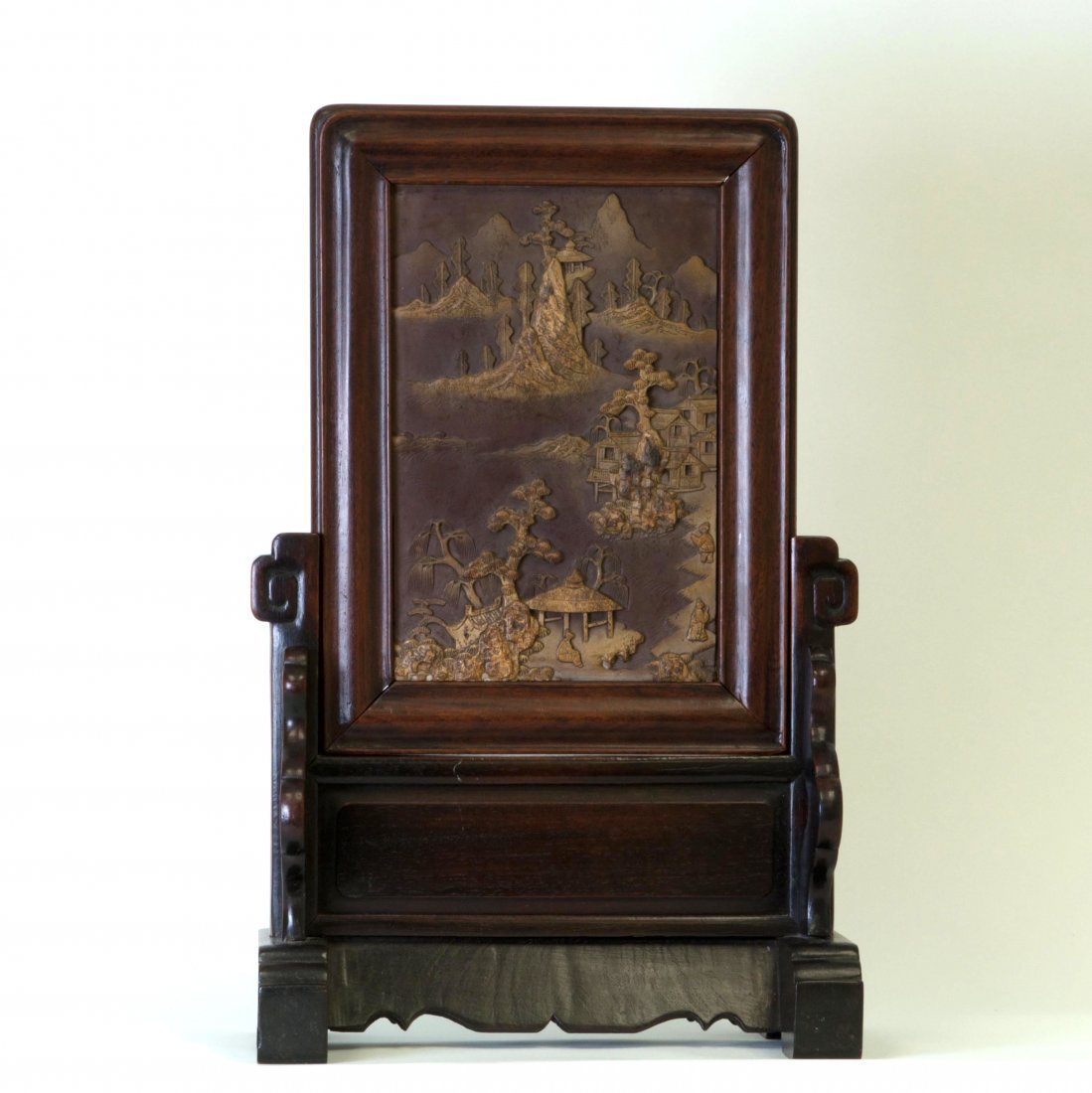 Chinese Table Screen in Duan Stone: 18" (45.8cm) tall and 11.5" (29.2cm) wide. 18th/19th. C.. Good condition.