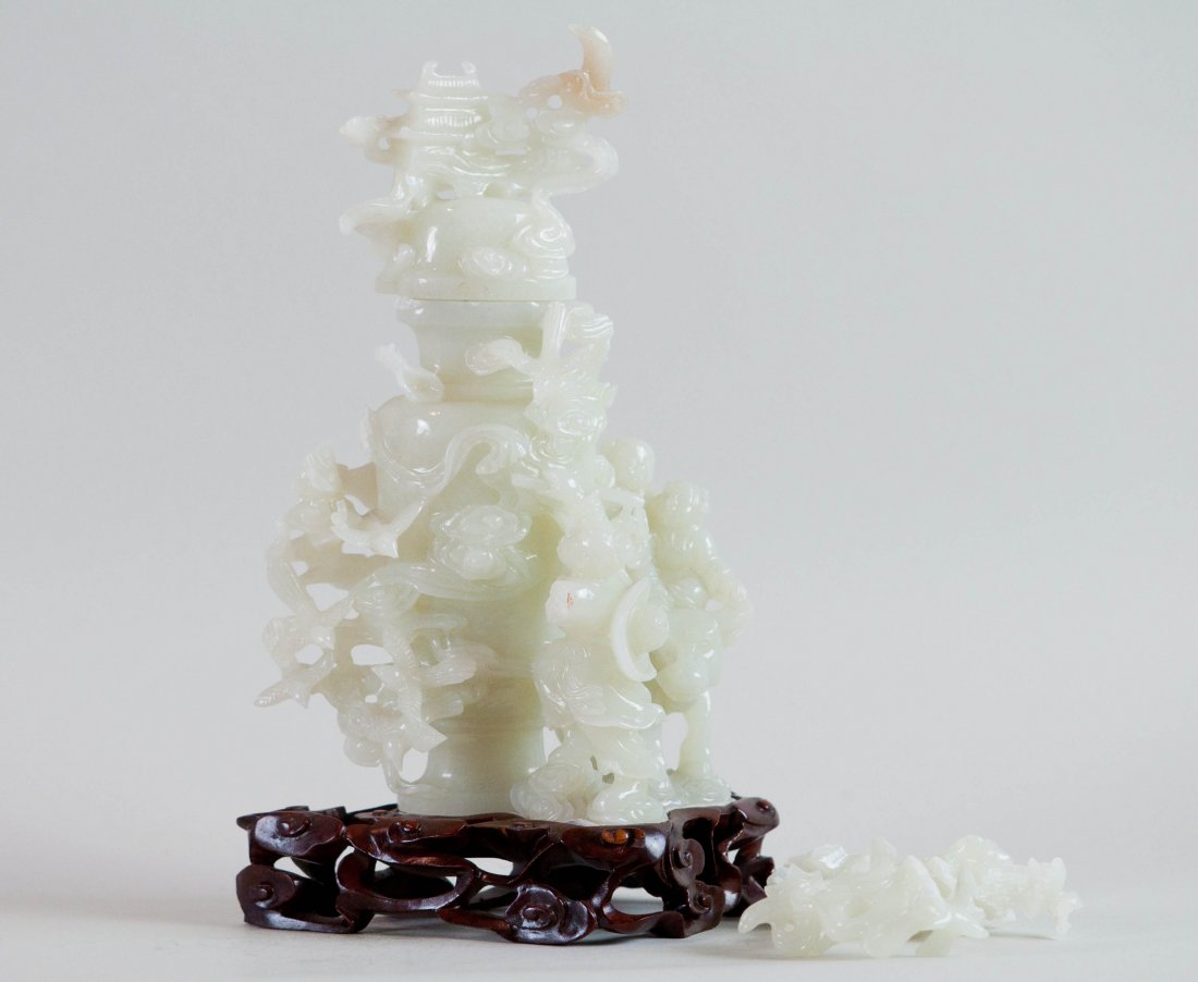 Chinese White Jade Lidded Vase (1 of 6)