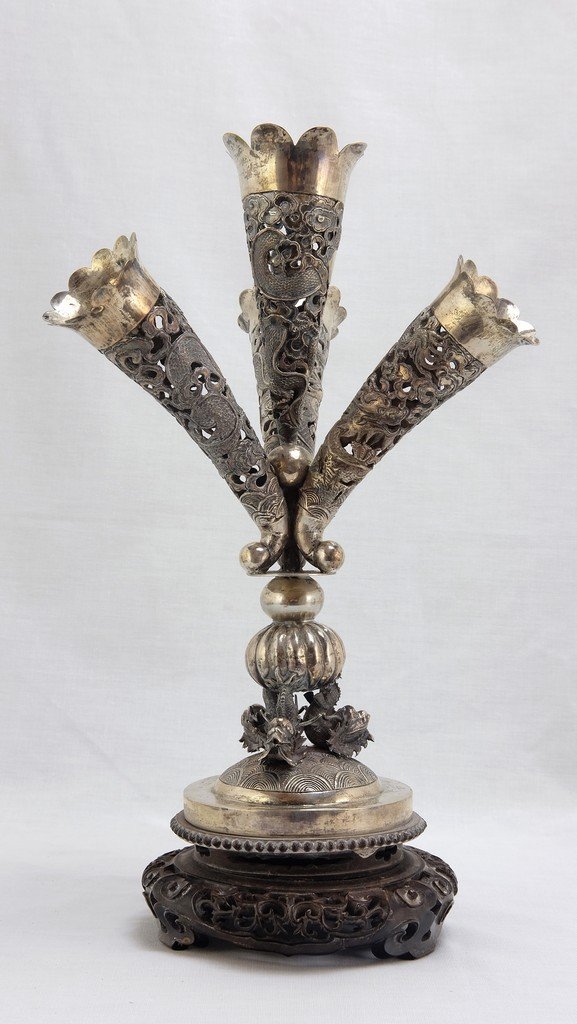 Chinese Export Sytle Silver Vases (1 of 10)