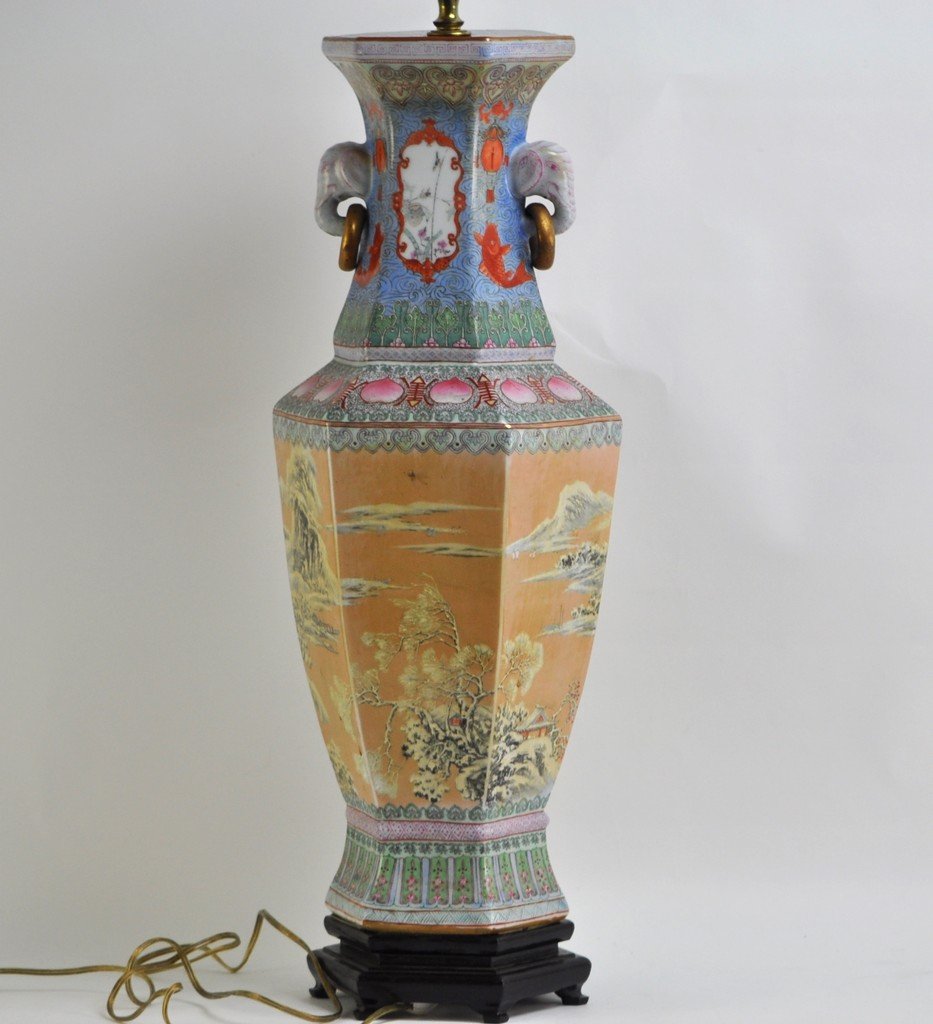 Chinese Extra Large Hexagonal Vase Lamp (1 of 10)