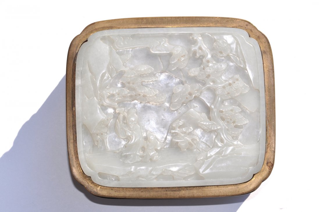 Chinese Square White Jade Bronze Box (1 of 10)