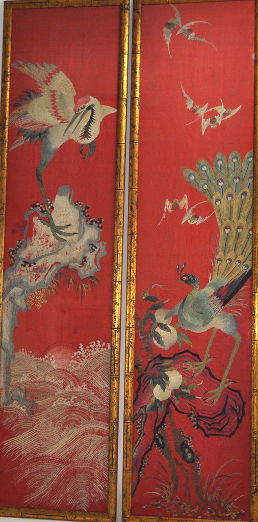 Chinese Extra Large Pair of Framed Red Embroidery Work (1 of 7)