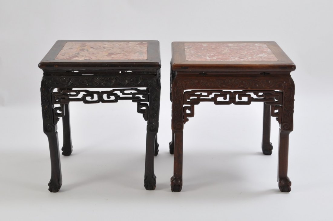 Chinese Pair of Rosewood Table Marble Inset (1 of 5)