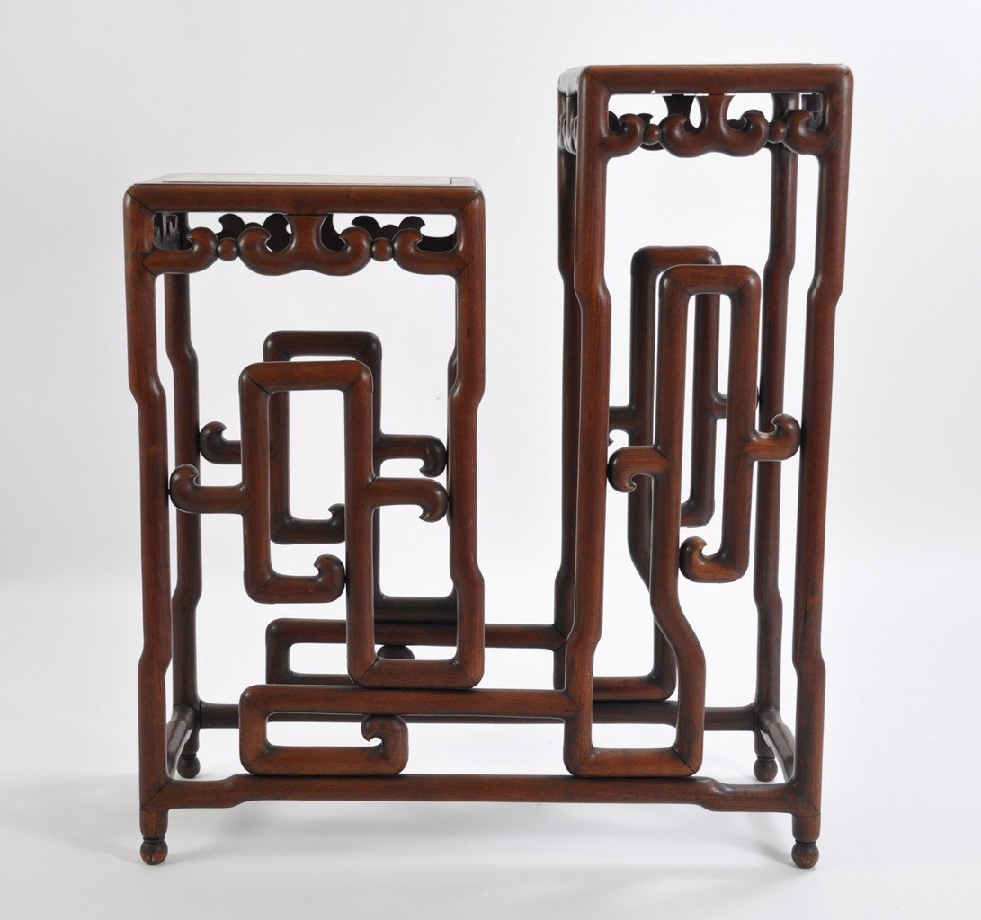 Chinese Tall Rosewood Twin Stand Marble Inset (1 of 9)