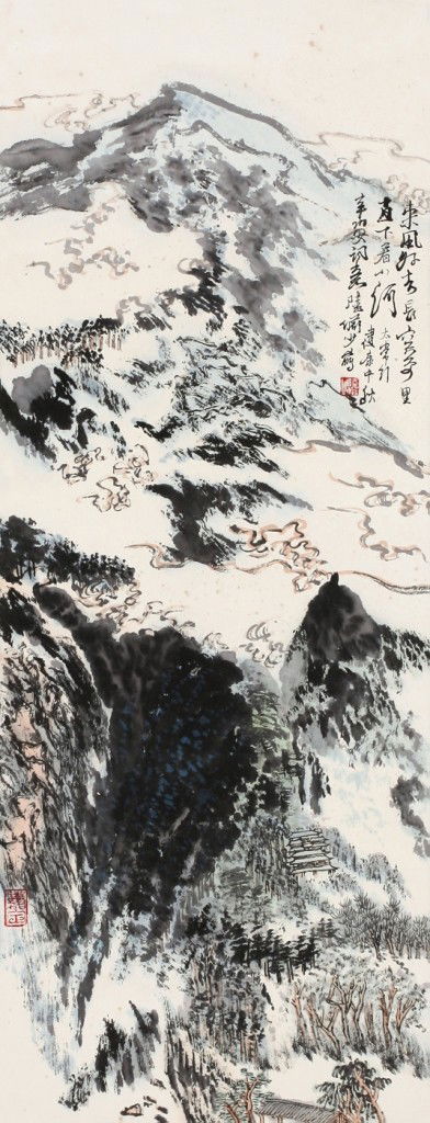 Chinese painting by Lu Yanshao: Mounted, ink and color on the paper by Lu Yanshao (1909-1993) depicting POEITIC FLAVOR OF XIN YOU AN ,inscribed and signed with two seals of the artist ,35 7/8 x 13 3/8 inchesA part of collection from