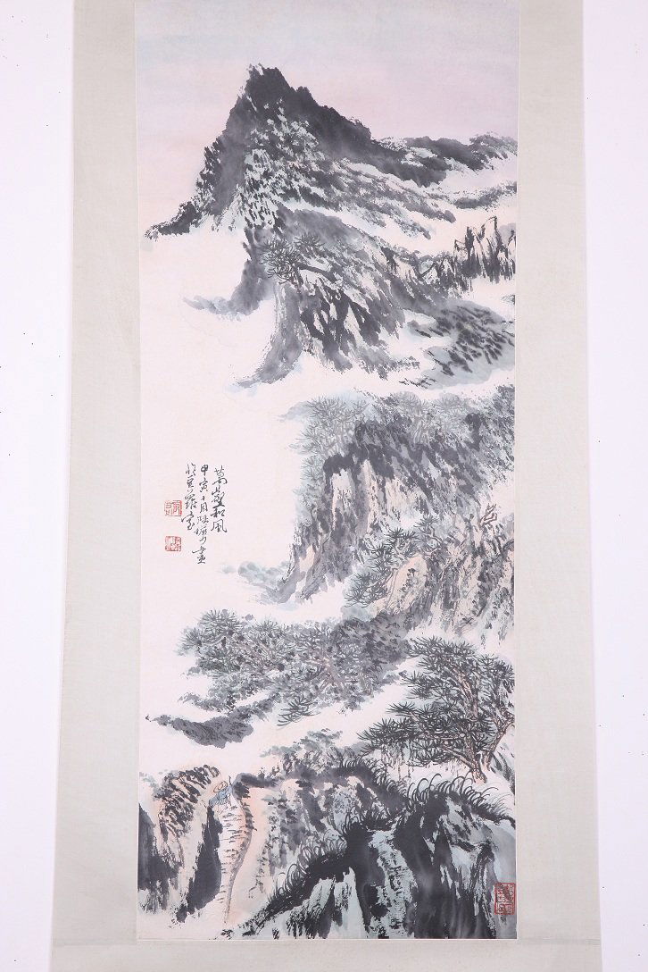 A very fine Chinese painting by Lu Yanshao: Ink and color on paper by Lu Yanshao,inscribed and signed with 3 seal marks,13.3"X35.4".