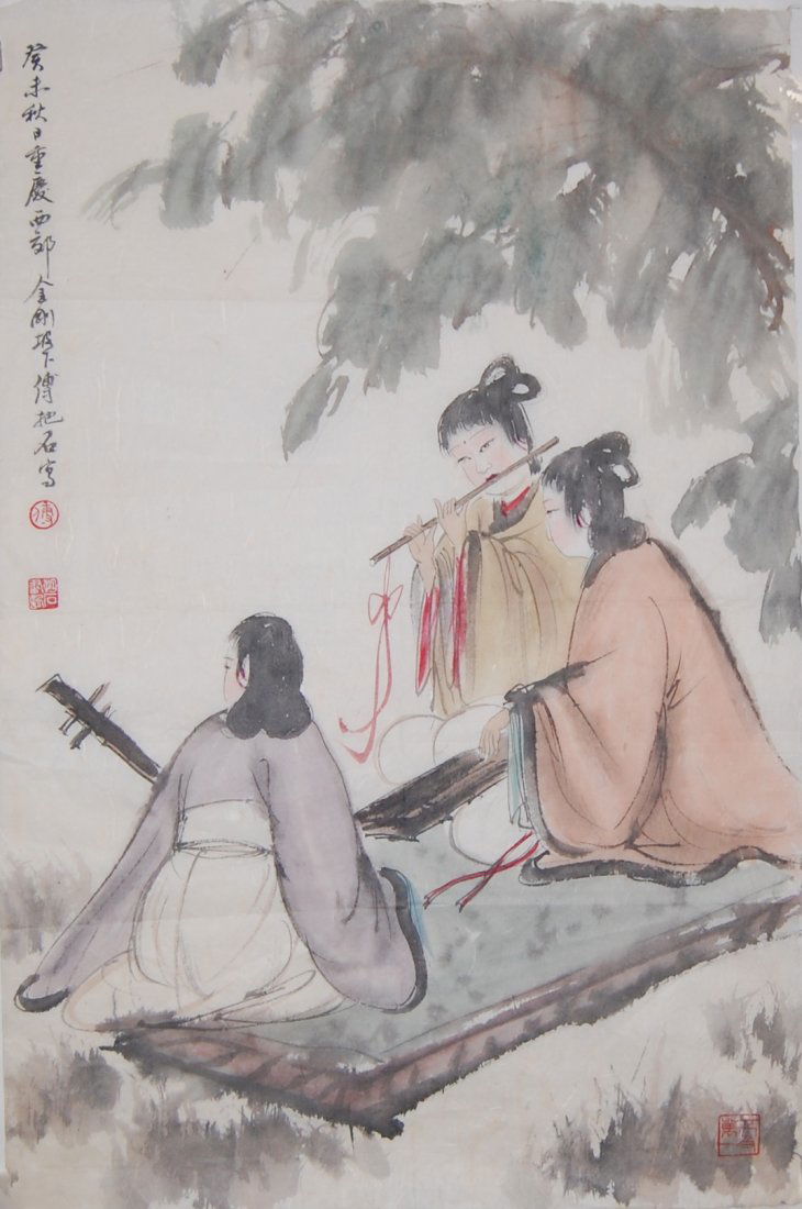 A very fine Chinese painting by Fu Baoshi: Ink and color on paper by Fu Baoshi,Vice-Chairman of chinese artist association,author combine Shi Tao that out of feelings with modern spirit of integration, efforts to innovative landscape and the c