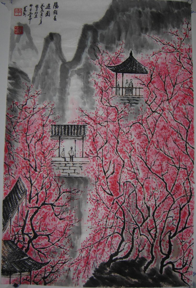 A very fine Chinese painting by Li keran: Ink and color on the paper by Li Keran to depict a landscape of nature freshness,inscribed and signed with 2 seal marks.32.2"X21.2". Author, Li Keran, Chinese painting, dean, vice chairman of the Chin