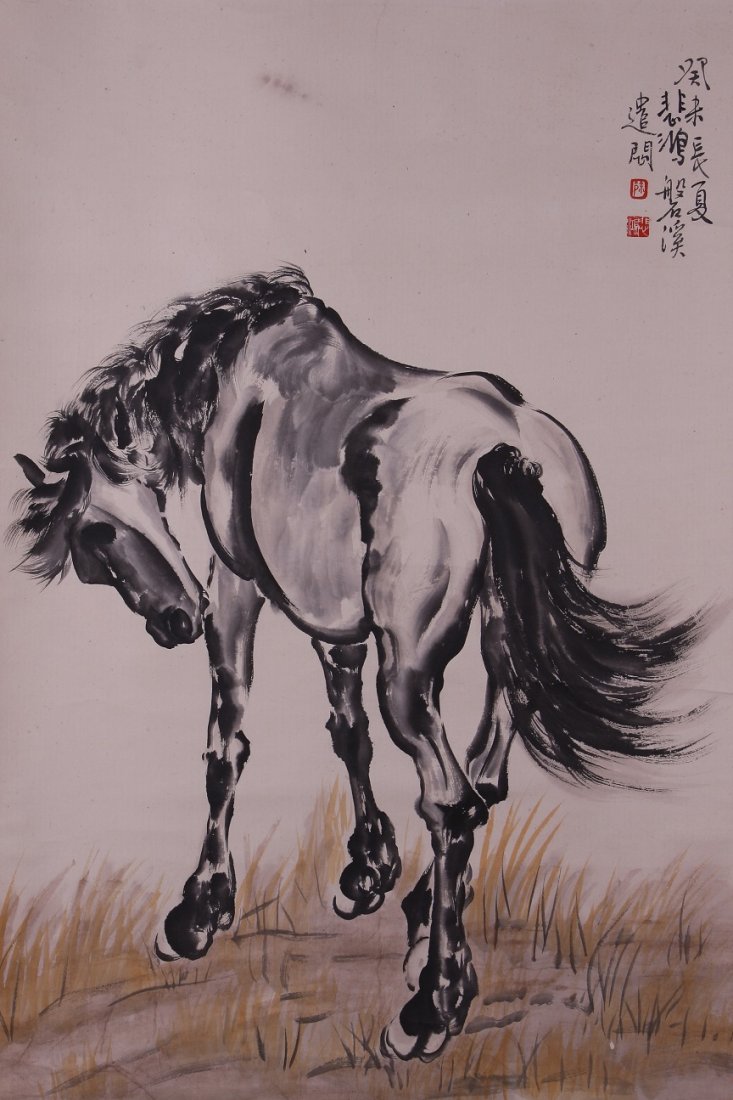 Very fine chinese painting by Xu Beihong: Ink and color on the paper by Xu Beihong depicting a houre ,inscribed and signed with 2 seal marks,24.8"x38.9".