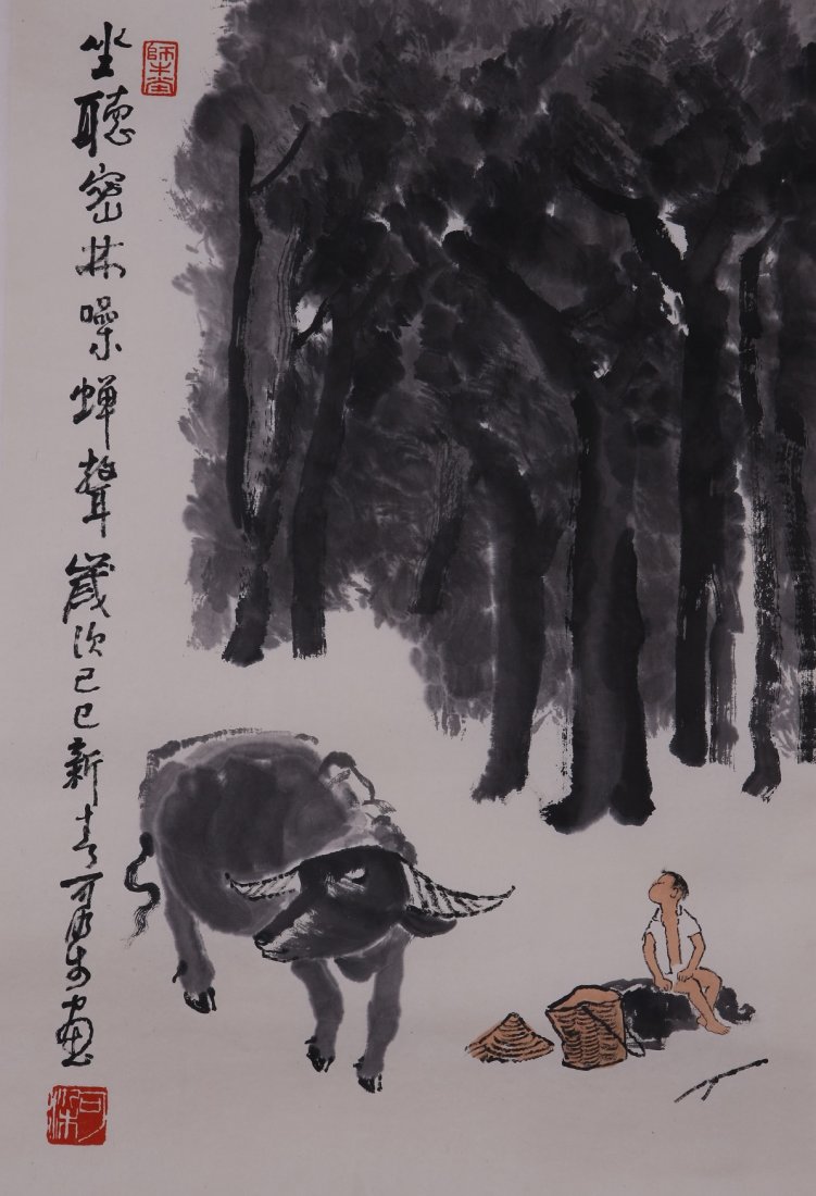 A very fine Chinese painting by Li Keran: Ink and color on paper by Li Keran to depict ,inscribed with 2 seal marks, 18.1"X26.7"
