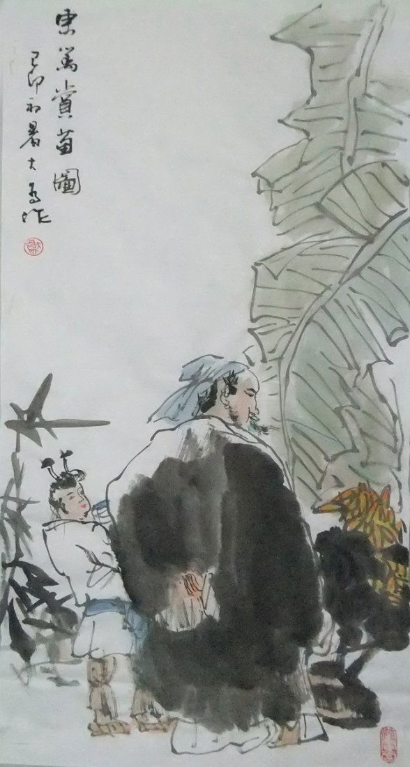 A very fine chinese painting by Liu Dawei: Ink and color on the paper by Liu Dawei ,inscribed and signed with 2 seal marks,20.5"X38.6"