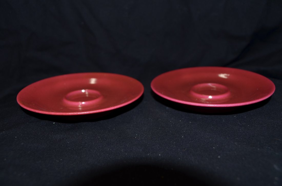 Pair of Coral Red Saucers: 18th century ,A pair of sauces that is deep red. Dia 4.5"