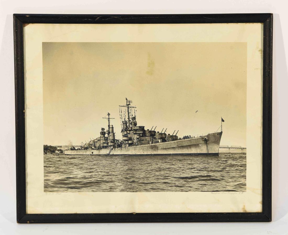 U.S.S. FLINT (CL-97) SHIP PHOTO: U.S.S. Flint was a modified Oakland-class light cruiser named after the city of Flint, Michigan. She was commissioned on August 31, 1944 with Captain C.R. Will. U.S.S. Flint served in WWII in battles 