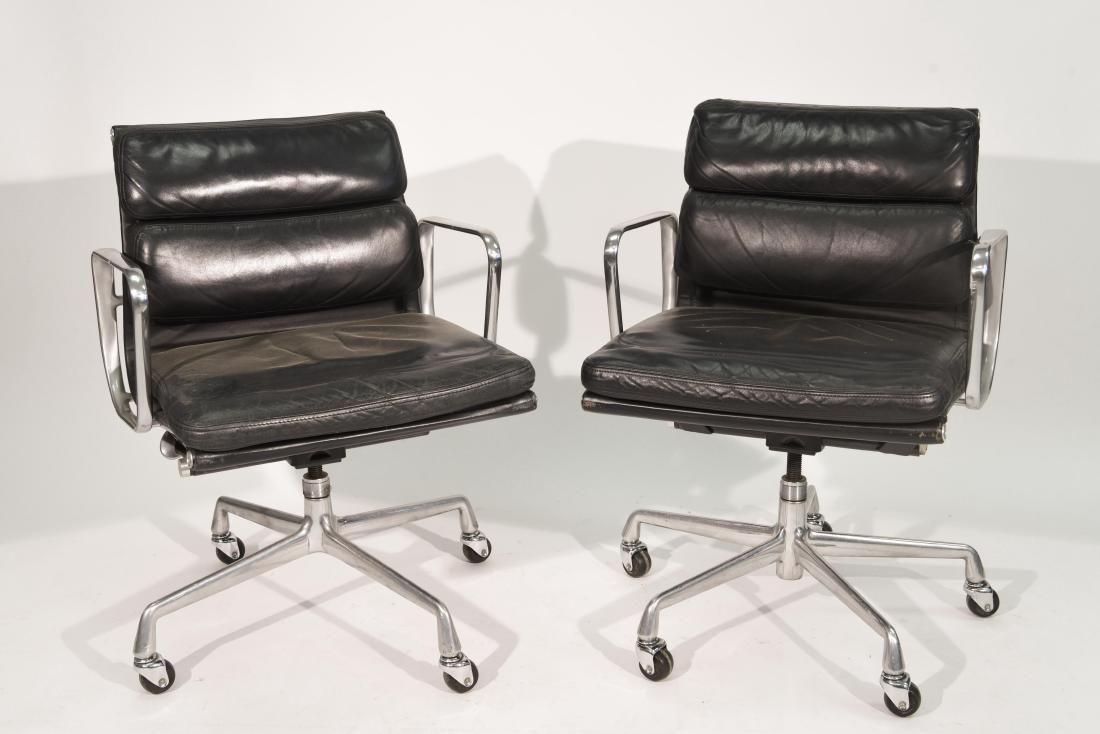 PAIR OF EAMES SOFT PAD LEATHER CHAIRS (1 of 10)