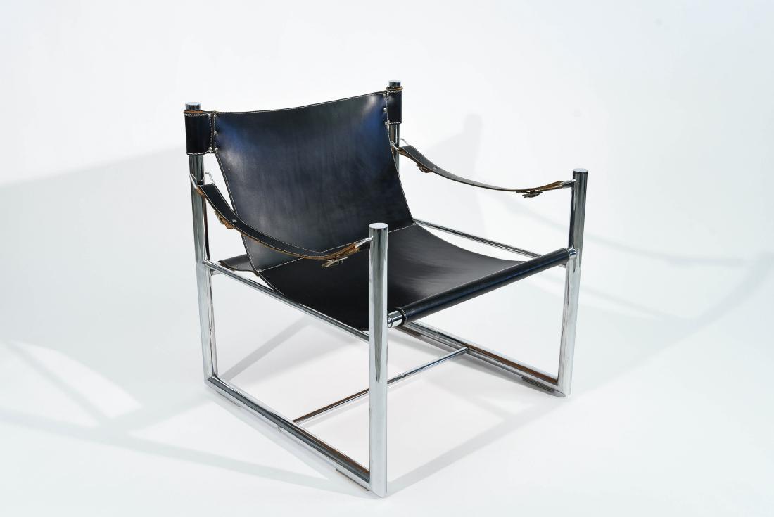 MID-CENTURY CHROME & LEATHER SLING CHAIR (1 of 9)