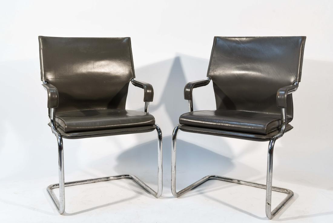PAIR OF TOP STITCHED LEATHER CANTILEVER CHAIRS (1 of 11)