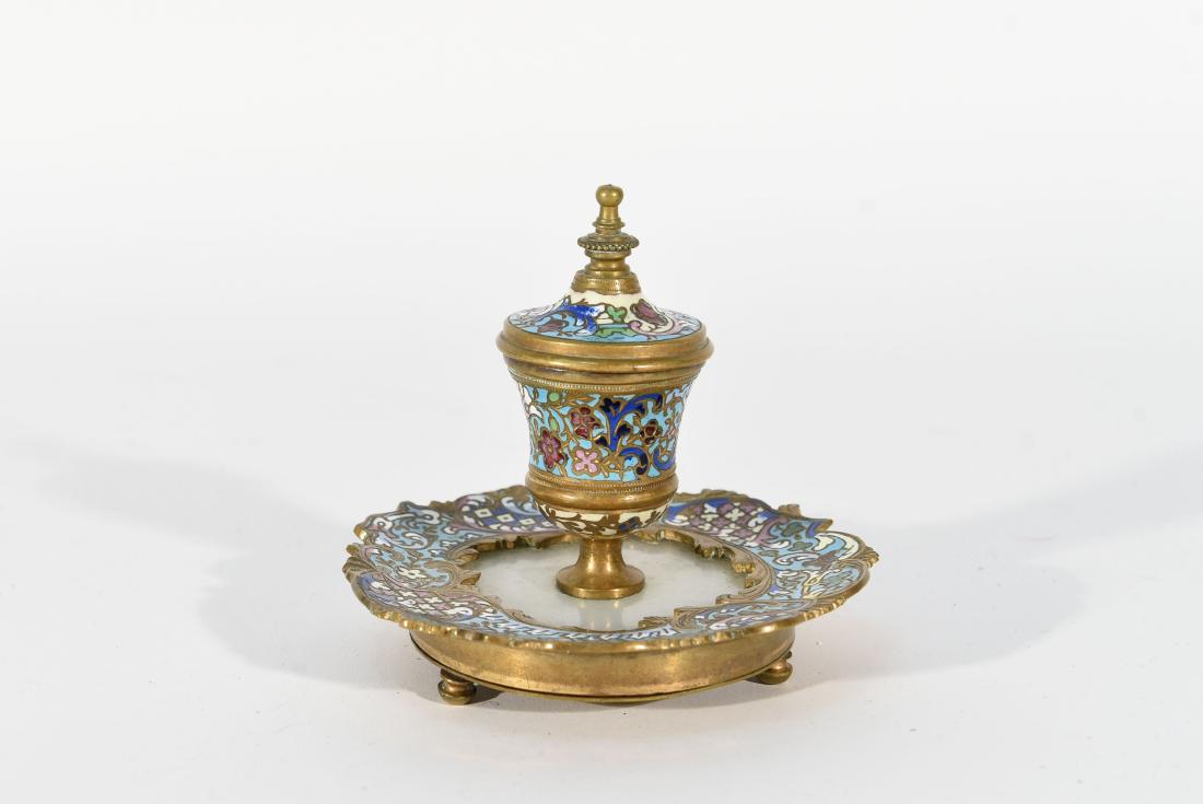 19TH C. FRENCH CHAMPLEVE ENAMEL BRONZE INKWELL (1 of 8)