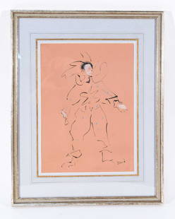 CHRISTIAN BERARD (FRENCH 1902-1949): Dimensions: (frame) H 19" x W 15" (sight) H 12.75" x W 9.75" Condition: No issues to note Untitled (clown). Watercolor on paper. Signed lower right.