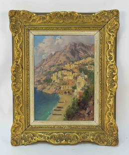 GIUSEPPE TESA( ITALIAN 1900-): Dimensions: (frame) H 20.5" x W 16.25" (sight) H 13.5" x W 9.5" Condition: Several cracks and some paint loss to frame.