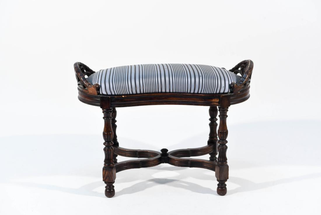 CARVED WOOD KIDNEY SHAPE STOOL / VANITY SEAT (1 of 9)
