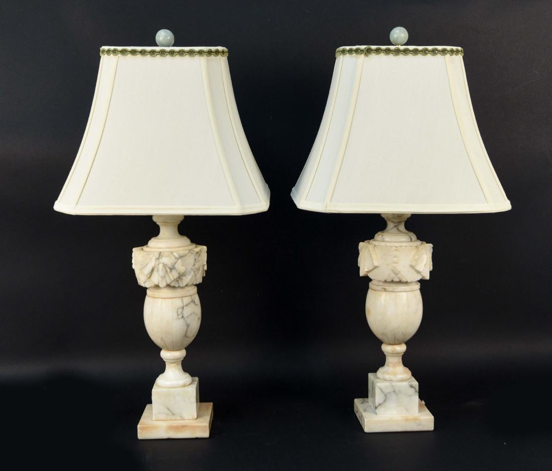 PAIR OF MARBLE TABLE LAMPS W/ SHADES (1 of 9)