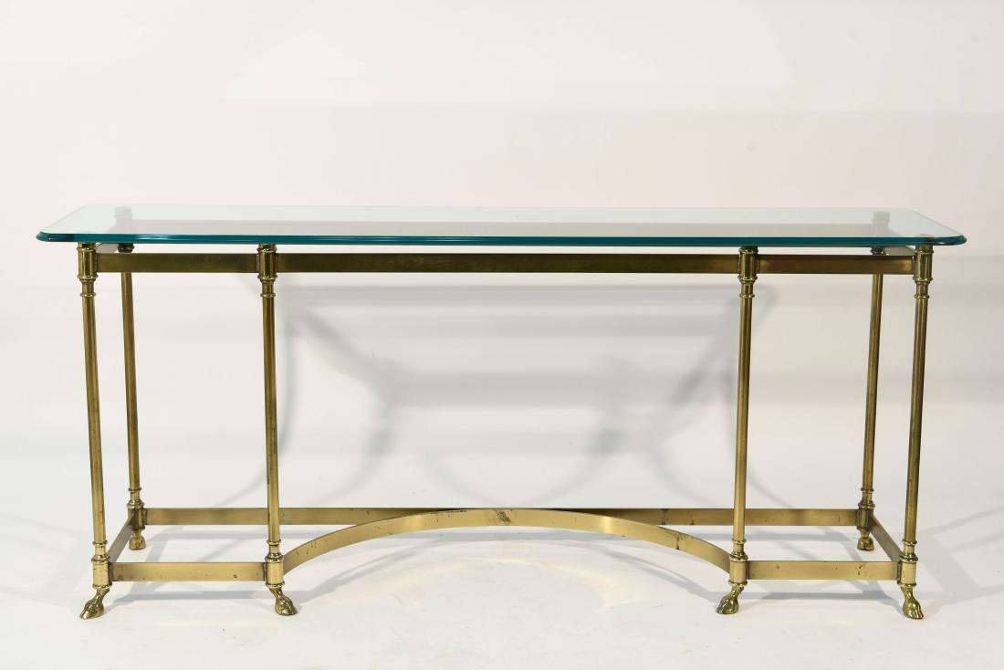 BRONZE AND GLASS MID CENTURY CONSOLE HOOF FEET (1 of 11)