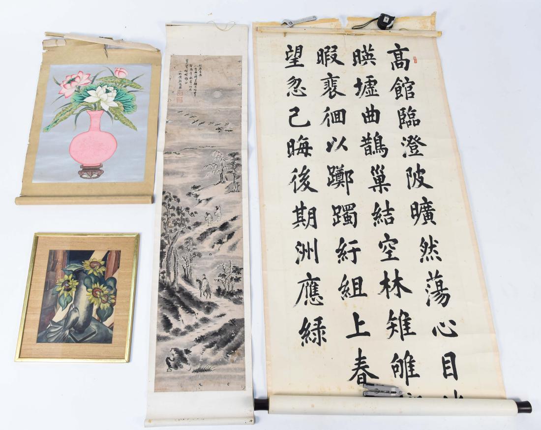 GROUPING INCL. (3) SCROLLS AND WATERCOLOR PAINTING (1 of 13)
