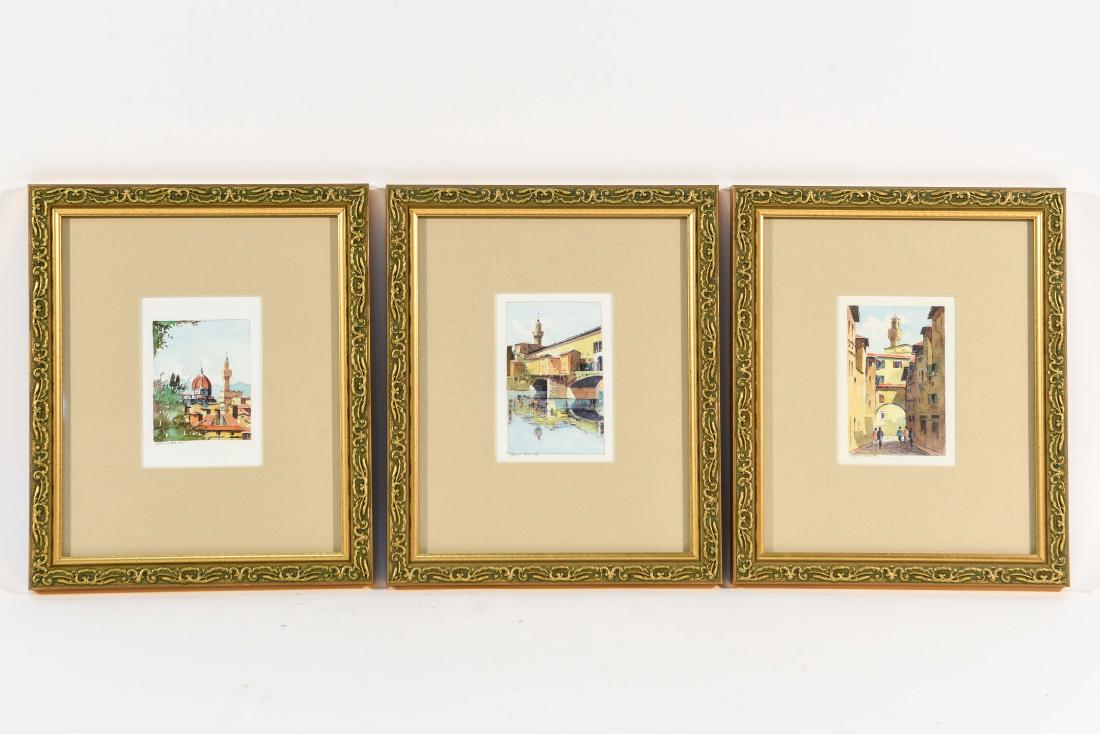 (3) SMALL VIEWS OF FLORENCE, ITALY, 1991: A grouping of three views of Florence, Italy.Watercolor, pencil on paper signed Colombo and dated 1991.Dimensions: (Frame) H 9.75" x W 8" (Sight) H 4" x W 2.75"Condition: No issues to note.