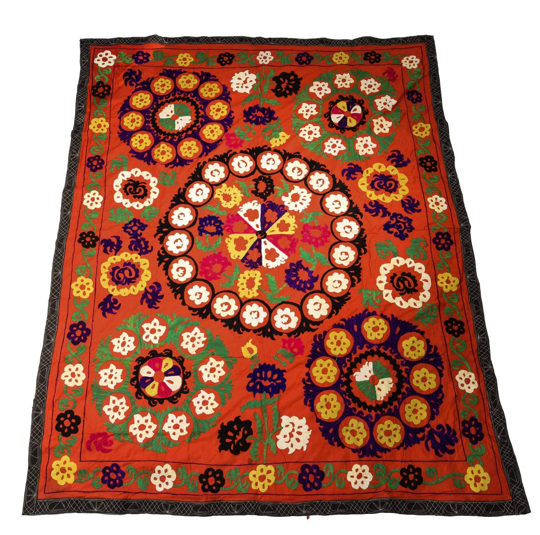 EMBROIDERED SILK SUZANI TAPESTRY (1 of 9)