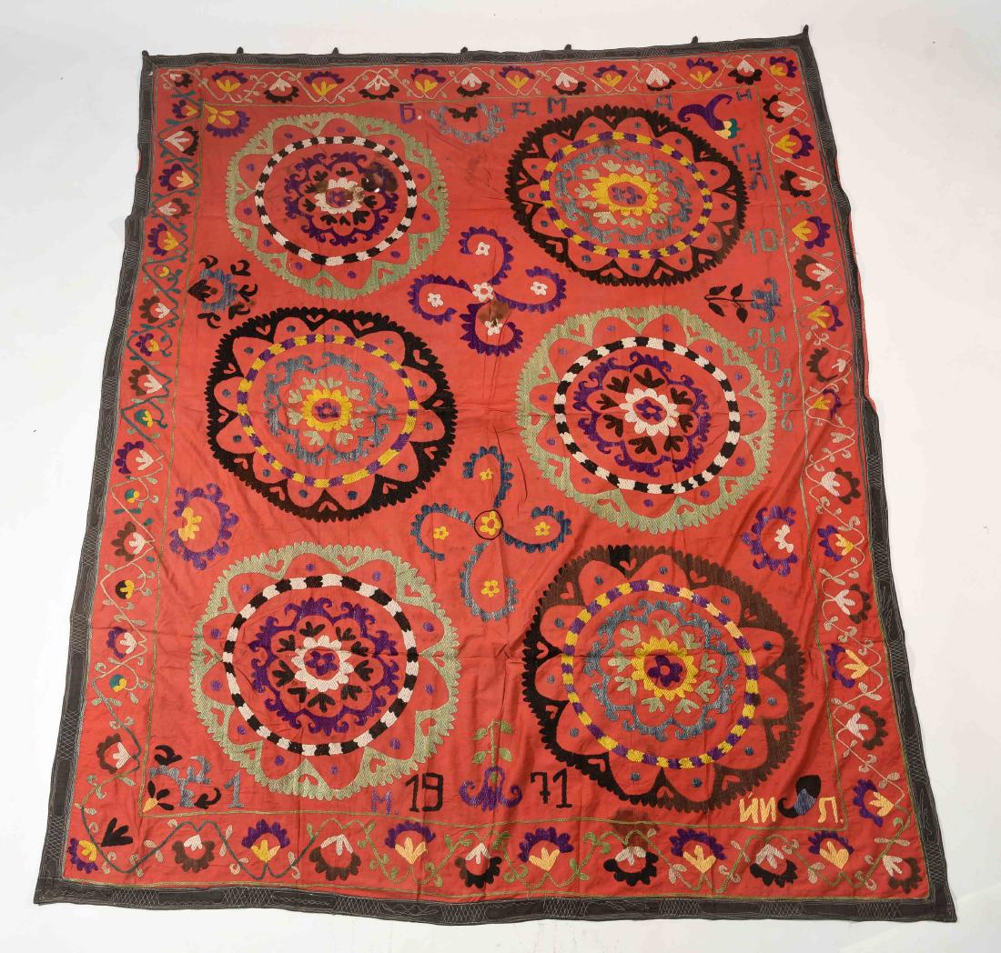 EMBROIDERED SILK SUZANI TAPESTRY (1 of 10)
