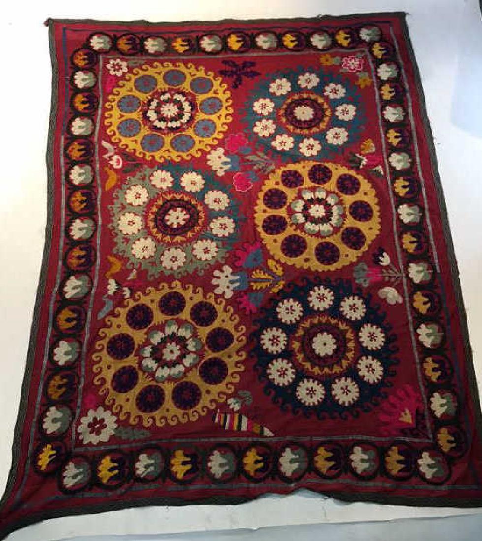 EMBROIDERED SILK SUZANI TAPESTRY (1 of 7)