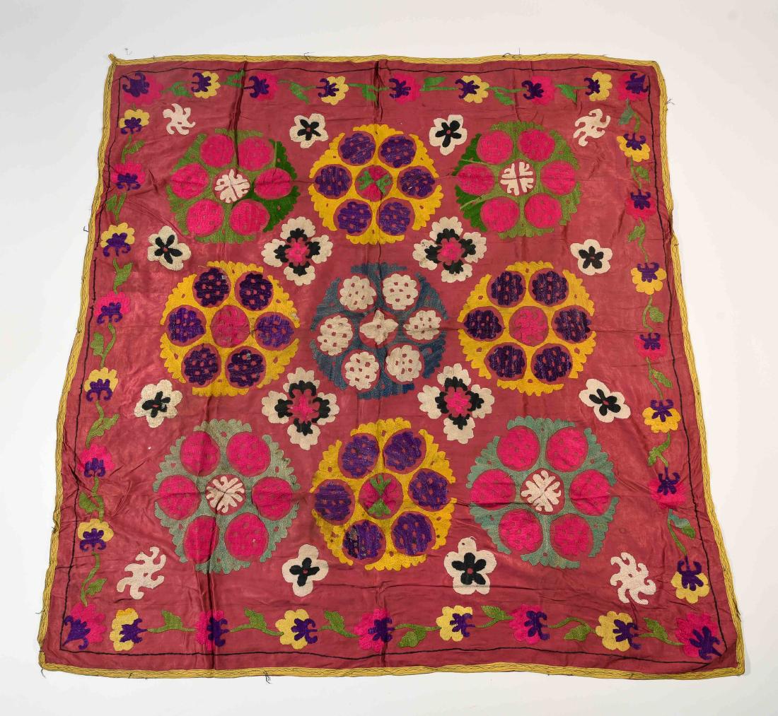 EMBROIDERED SILK SUZANI TAPESTRY (1 of 9)