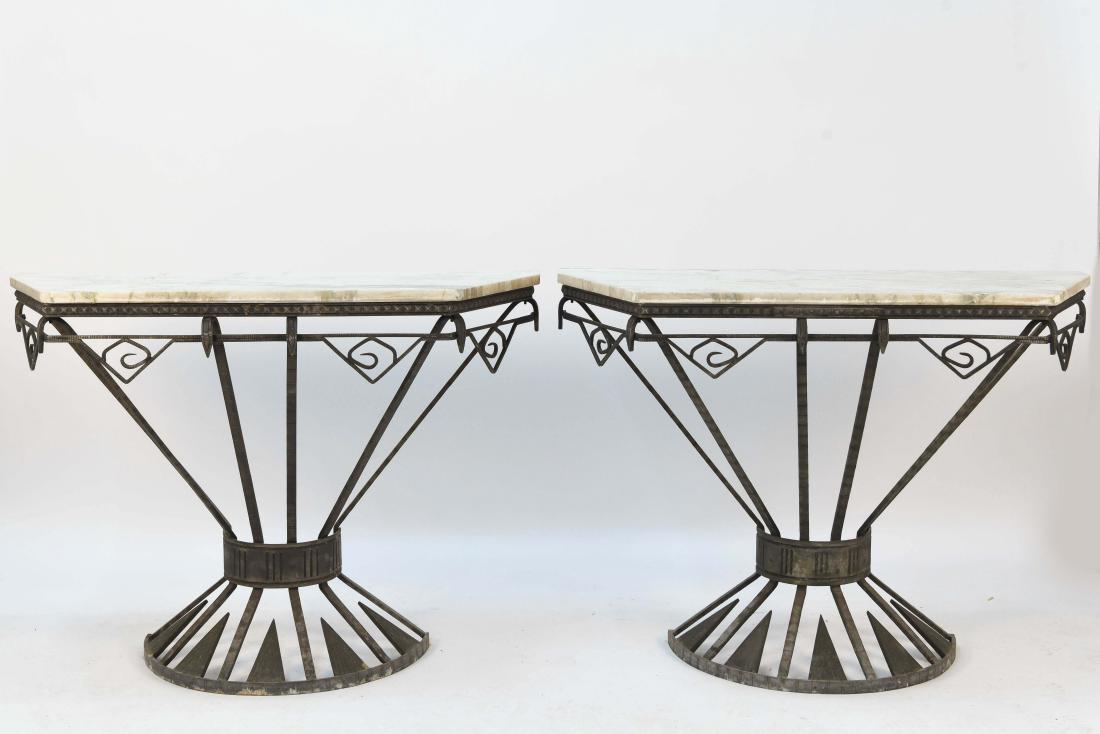 ART DECO IRON & BRONZE MARBLE TOP CONSOLE TABLES (1 of 10)